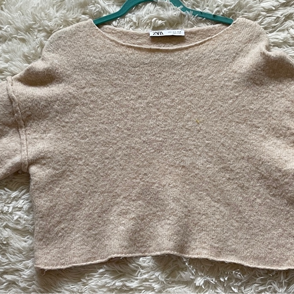 Zara Beige Wool Blend Sweater Oversized Boxy Drop Shoulder Relaxed Knit Small - Picture 7 of 7